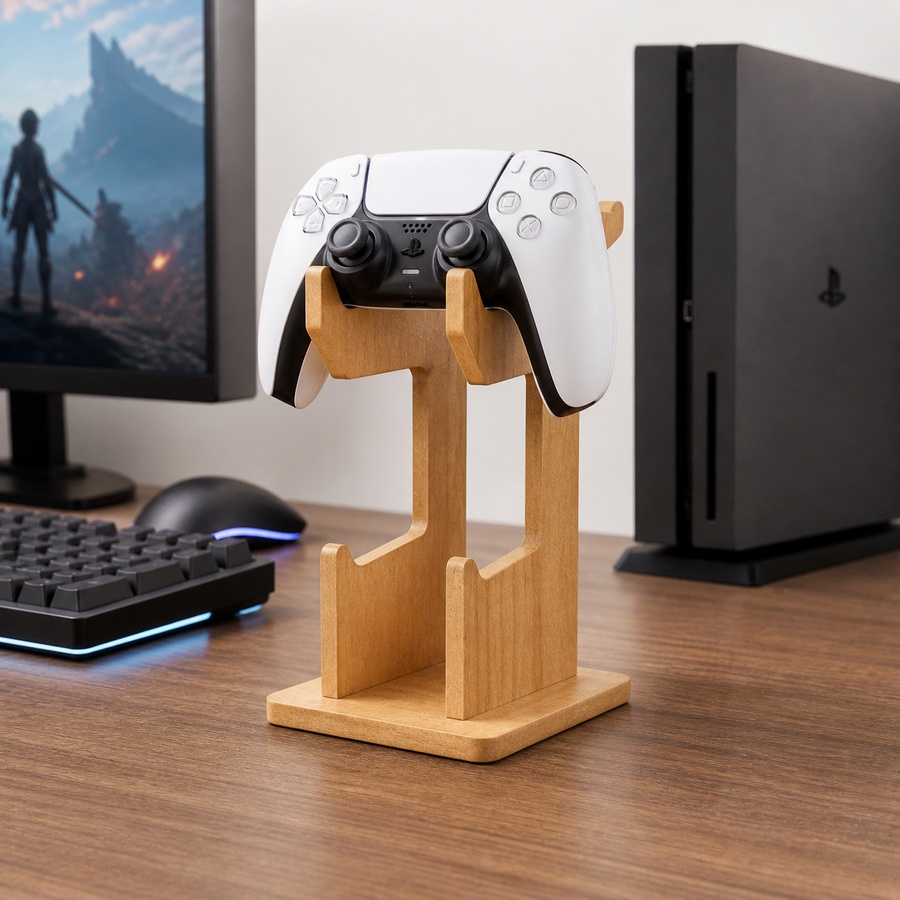 Gaming Console Organizer - Wooden Game Controller Display Shelf Dual